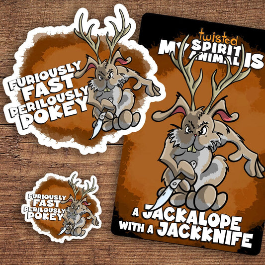 Jackalope with a Jackknife sticker pack DangerBearIndustries