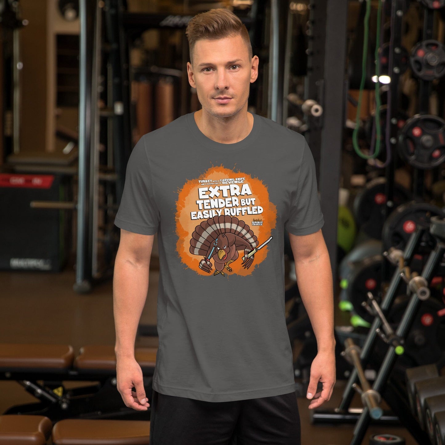 Turkey with a Carving Knife and a Baster Full of Revenge Unisex t-shirt Danger Bear Industries Asphalt S
