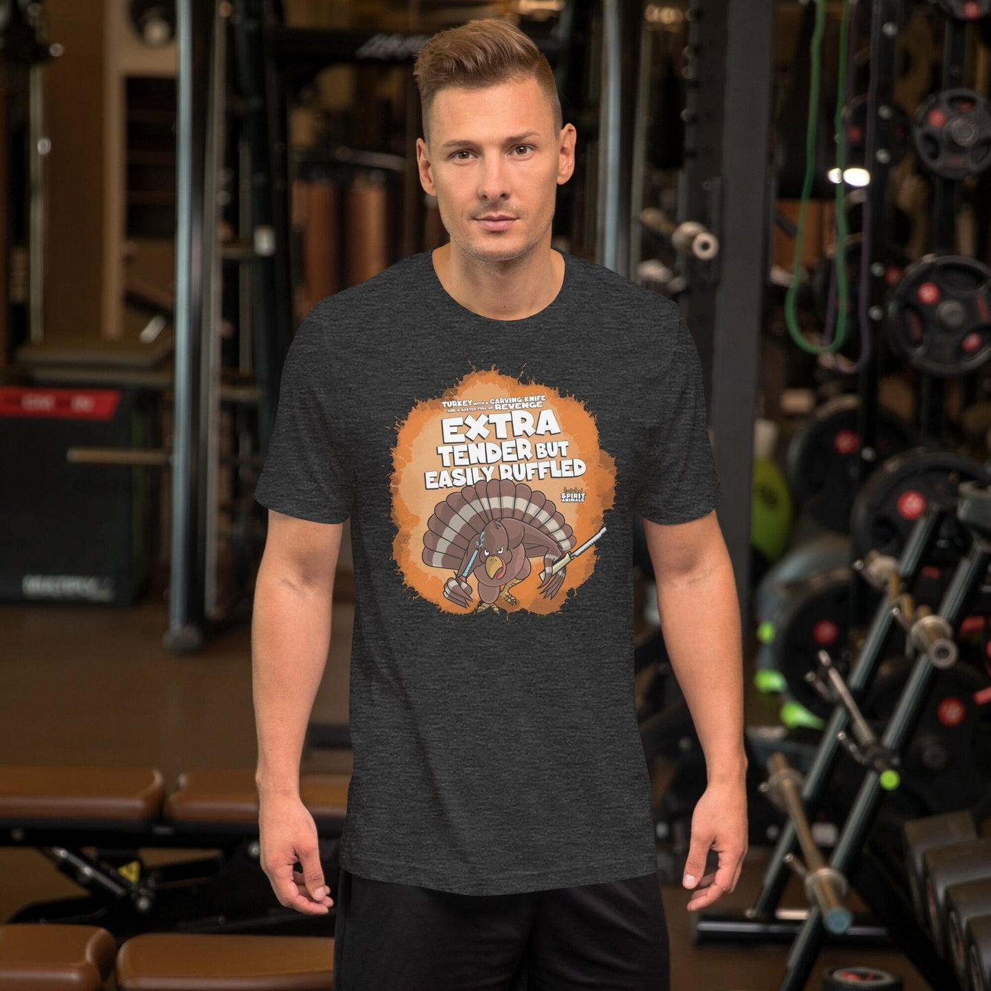 Turkey with a Carving Knife and a Baster Full of Revenge Unisex t-shirt Danger Bear Industries Dark Grey Heather XS