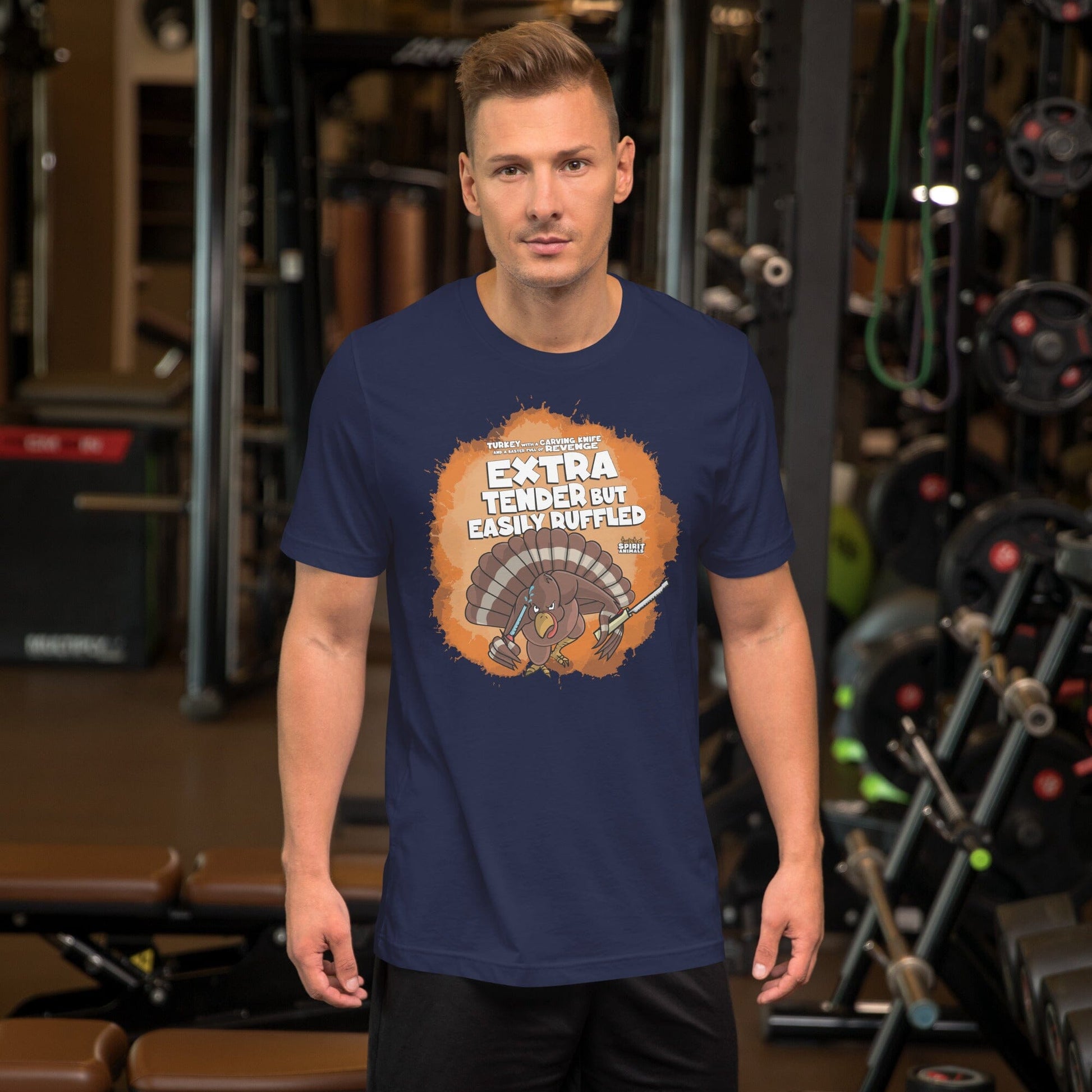 Turkey with a Carving Knife and a Baster Full of Revenge Unisex t-shirt Danger Bear Industries Navy XS