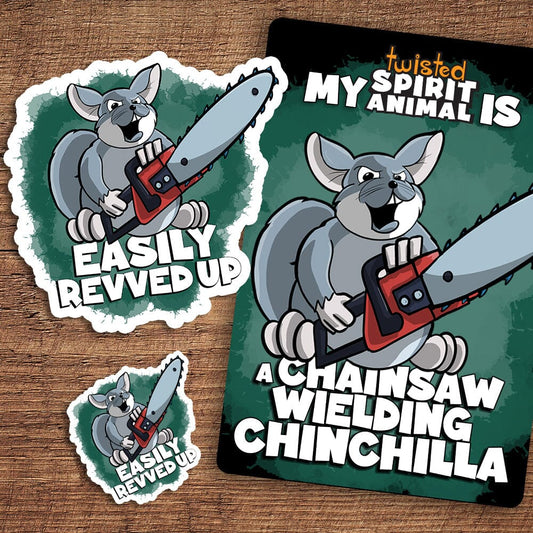 A Chainsaw-Wielding Chinchilla sticker pack sticker DangerBearIndustries