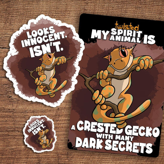 A Crested Gecko with many Dark Secrets sticker pack sticker DangerBearIndustries