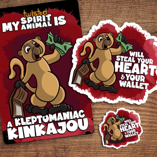 A Kleptomaniac Kinkajou sticker pack sticker DangerBearIndustries