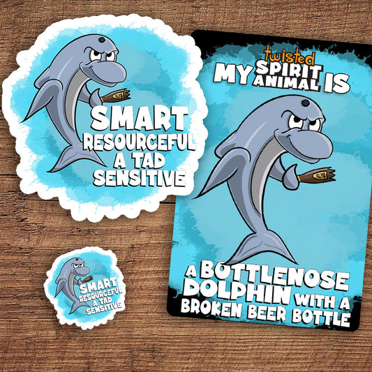 Bottlenose Dolphin with a Broken Beer Bottle sticker pack DangerBearIndustries