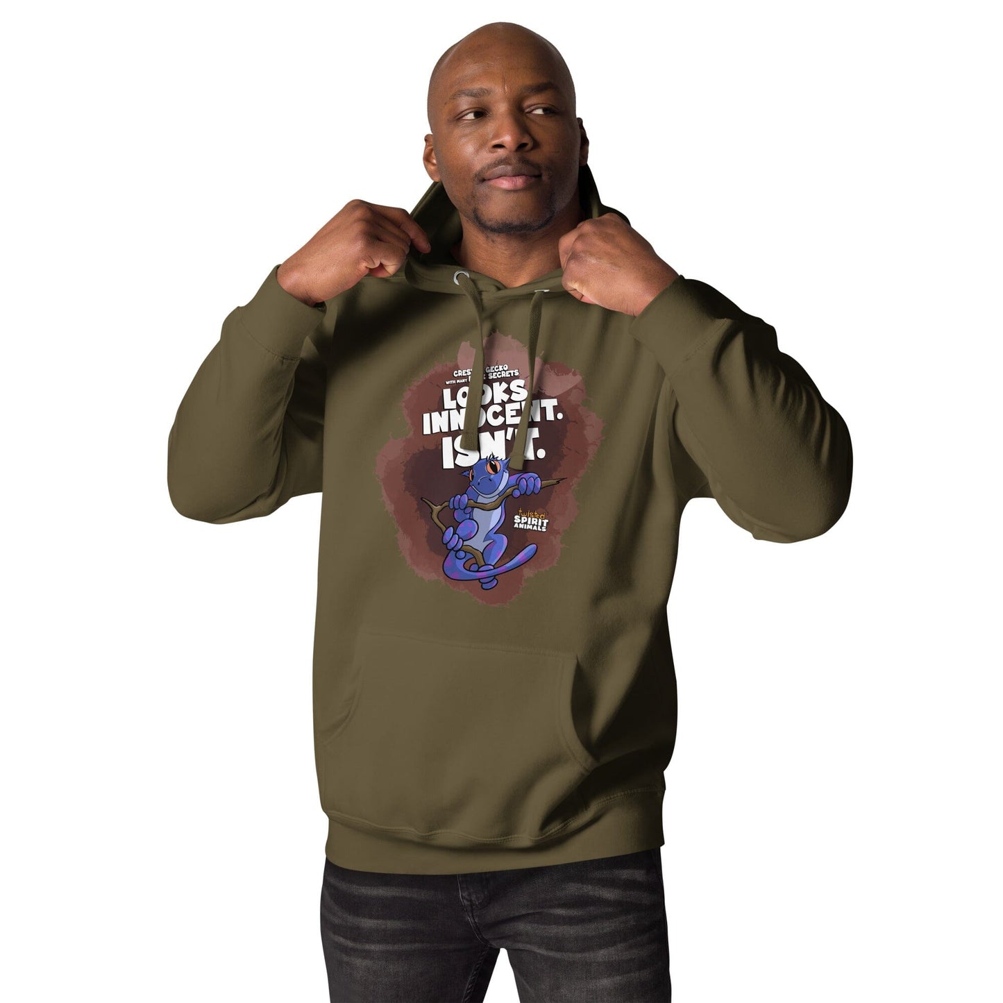 Crested Gecko with many Dark Secrets Unisex Hoodie hoodie Danger Bear Industries Military Green S