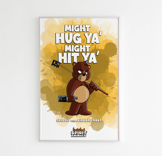 Grizzly Bear with a Billiard Rake 11x17 Print DangerBearIndustries