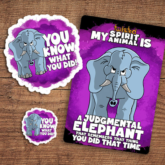 Judgmental Elephant that remembers that thing you did that time sticker pack DangerBearIndustries