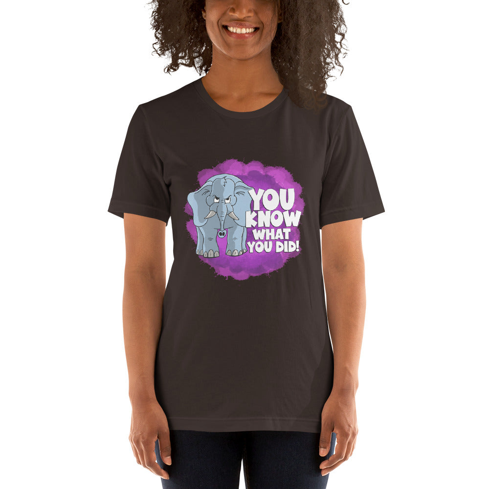 Judgmental Elephant that remembers that thing you did that time Unisex t-shirt t-shirt Danger Bear Industries Brown S