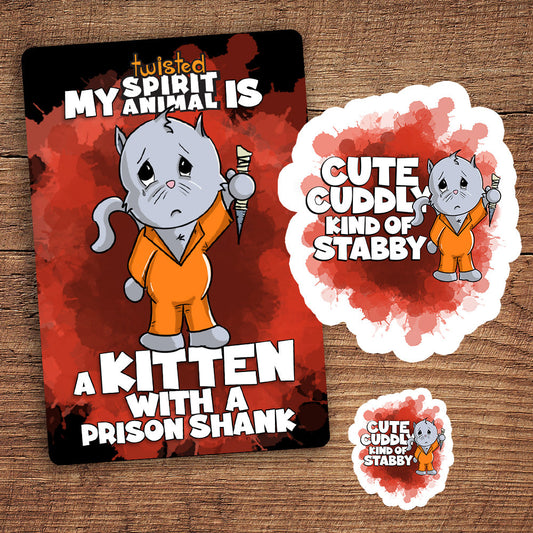 Kitten with a Prison Shank sticker pack DangerBearIndustries