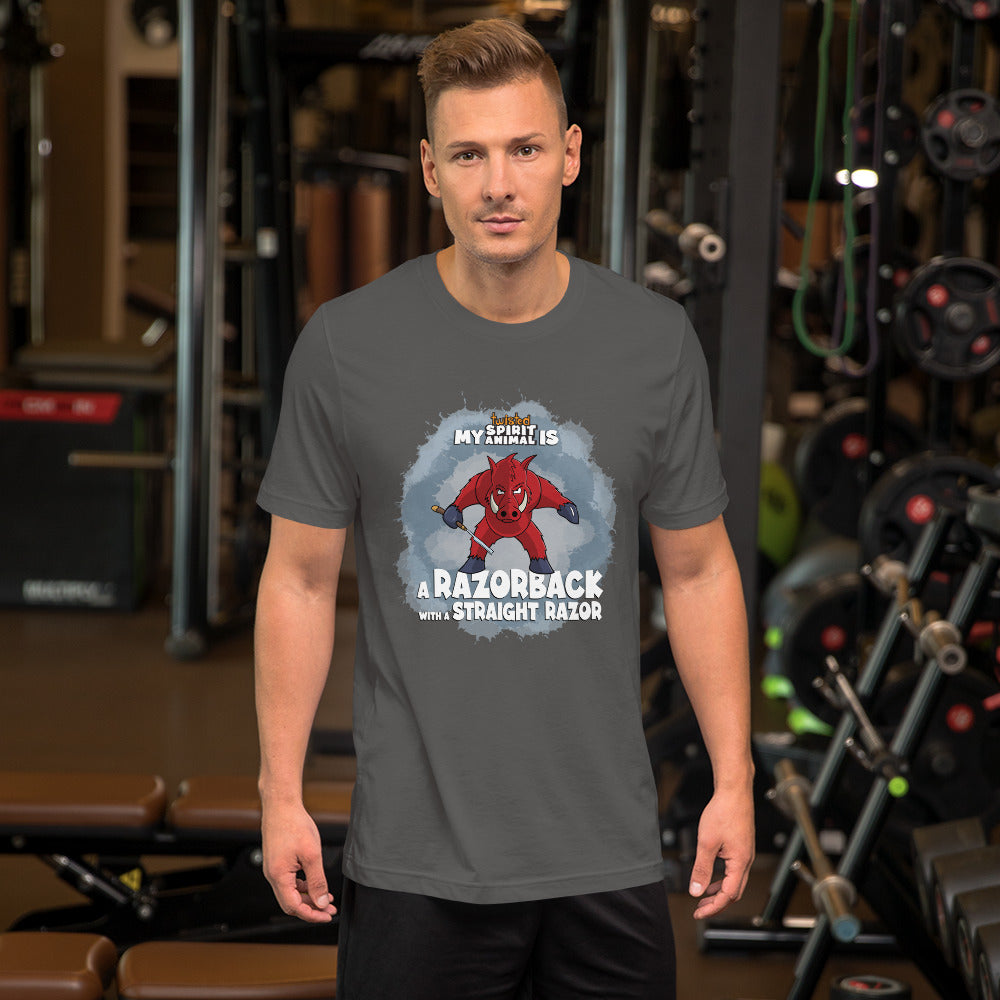 My Twisted Spirit Animal is Razorback with a Straight Razor Unisex t-shirt Danger Bear Industries Asphalt S