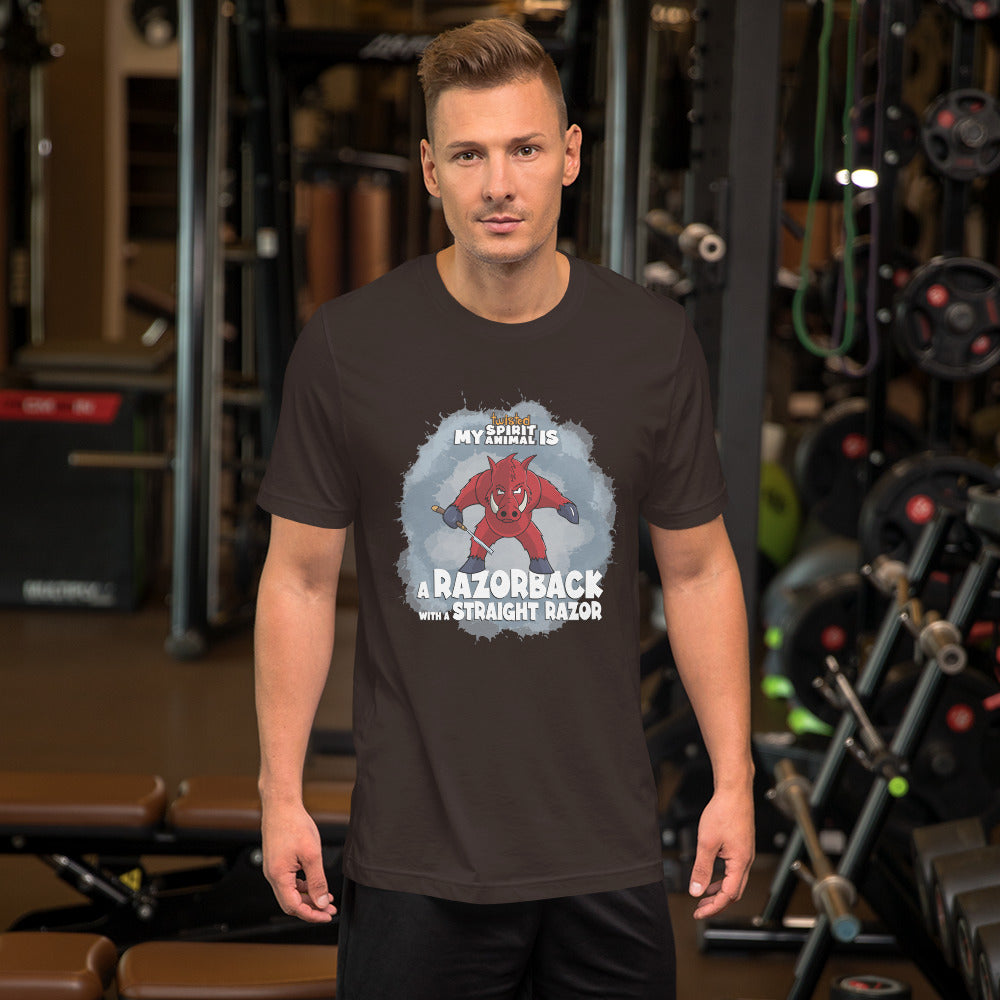 My Twisted Spirit Animal is Razorback with a Straight Razor Unisex t-shirt Danger Bear Industries Brown S
