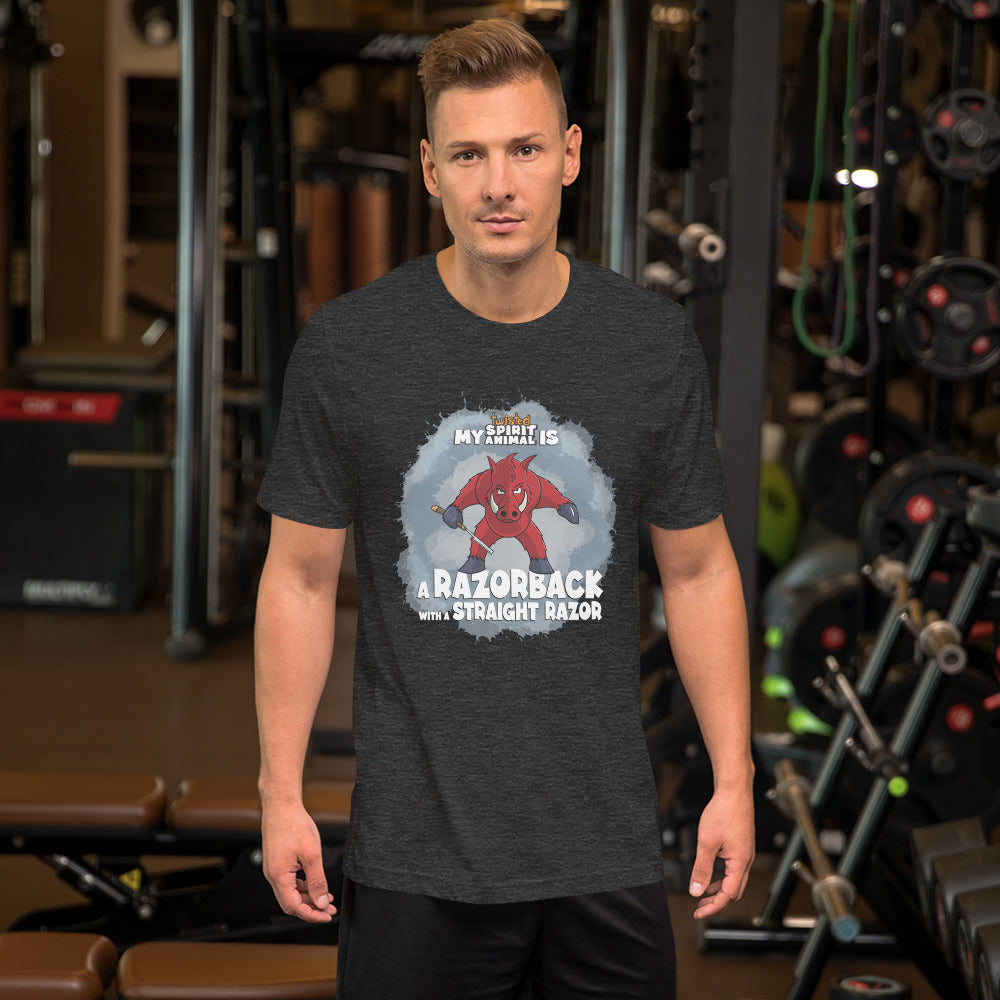 My Twisted Spirit Animal is Razorback with a Straight Razor Unisex t-shirt Danger Bear Industries Dark Grey Heather XS