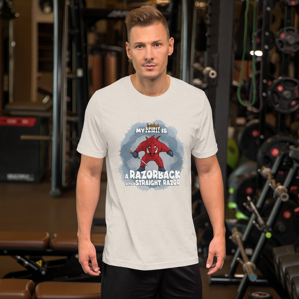 My Twisted Spirit Animal is Razorback with a Straight Razor Unisex t-shirt Danger Bear Industries Heather Dust S