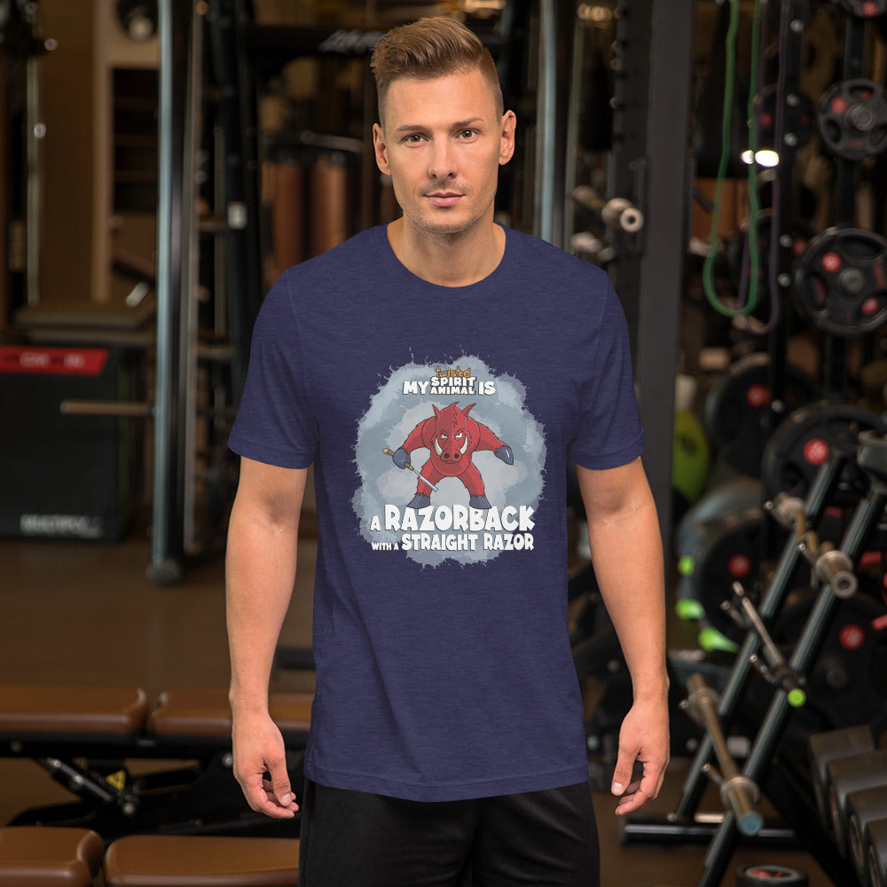 My Twisted Spirit Animal is Razorback with a Straight Razor Unisex t-shirt Danger Bear Industries Heather Midnight Navy XS