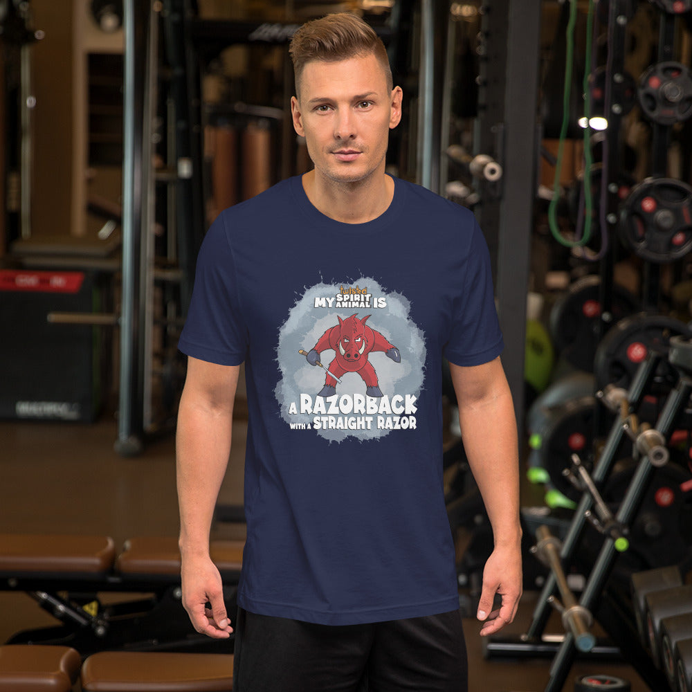 My Twisted Spirit Animal is Razorback with a Straight Razor Unisex t-shirt Danger Bear Industries Navy XS