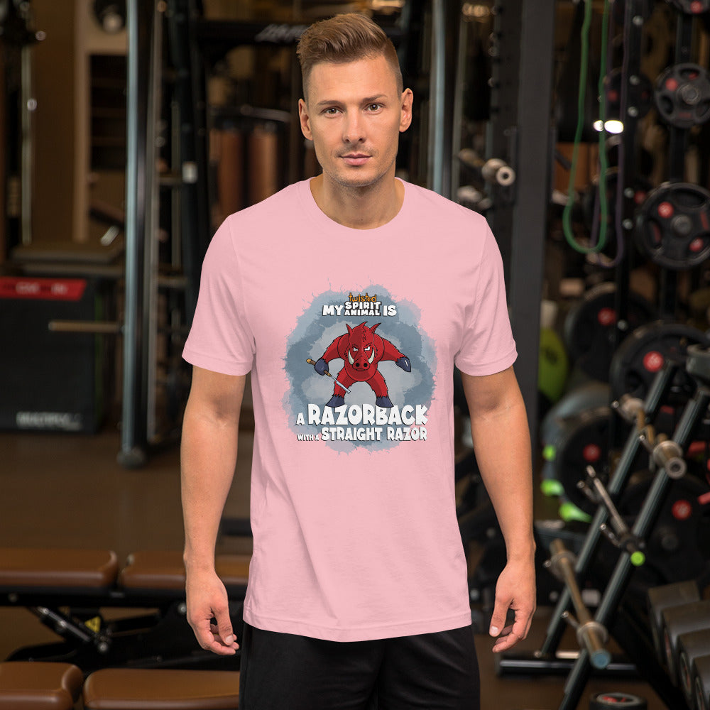 My Twisted Spirit Animal is Razorback with a Straight Razor Unisex t-shirt Danger Bear Industries Pink S