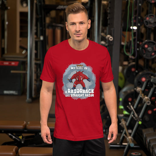 My Twisted Spirit Animal is Razorback with a Straight Razor Unisex t-shirt Danger Bear Industries Red XS