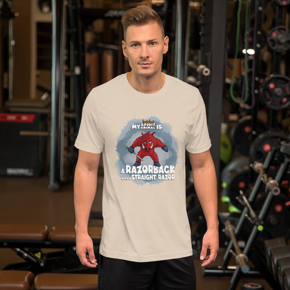 My Twisted Spirit Animal is Razorback with a Straight Razor Unisex t-shirt Danger Bear Industries Soft Cream XS