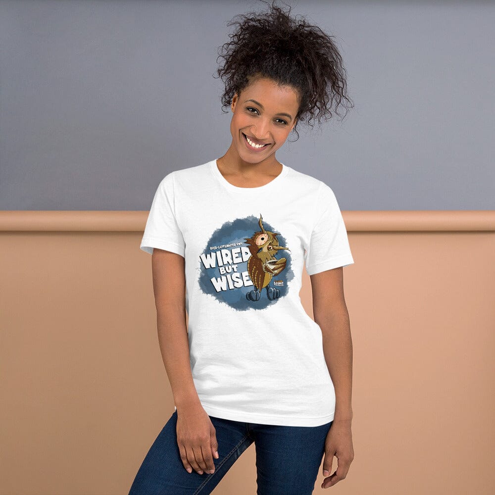 Over-Caffeinated Owl Short-Sleeve Unisex T-Shirt Danger Bear Industries White XS