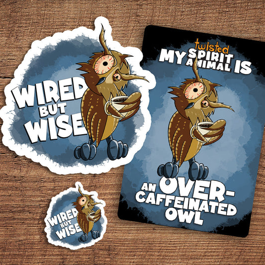 Over-Caffeinated Owl sticker pack DangerBearIndustries