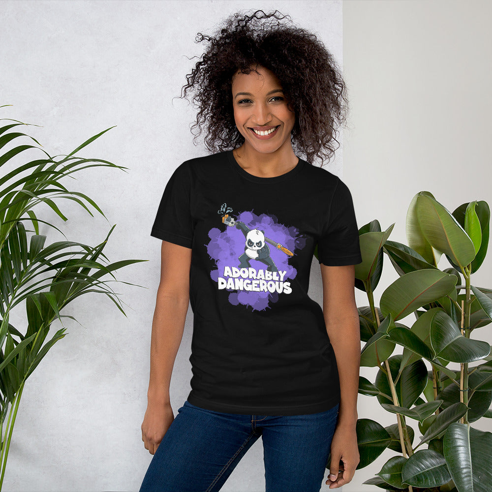 Panda with a Pole Saw Short-Sleeve Unisex T-Shirt Danger Bear Industries Black XS