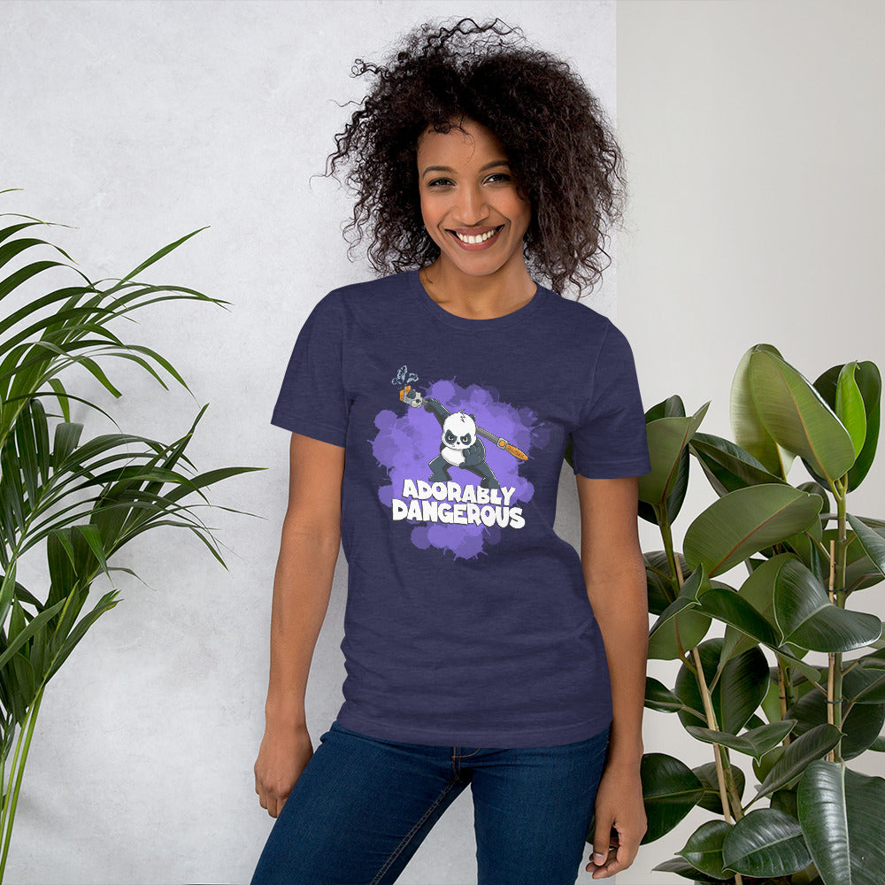 Panda with a Pole Saw Short-Sleeve Unisex T-Shirt Danger Bear Industries Heather Midnight Navy XS
