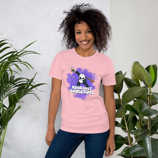 Panda with a Pole Saw Short-Sleeve Unisex T-Shirt Danger Bear Industries Pink S