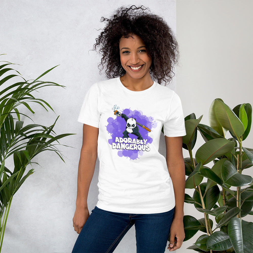 Panda with a Pole Saw Short-Sleeve Unisex T-Shirt Danger Bear Industries White XS