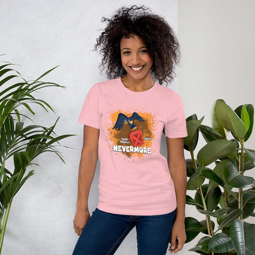 Raven with an Arson Kit Short-Sleeve Unisex T-Shirt Danger Bear Industries Pink S