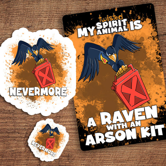 Raven with an Arson Kit sticker pack DangerBearIndustries