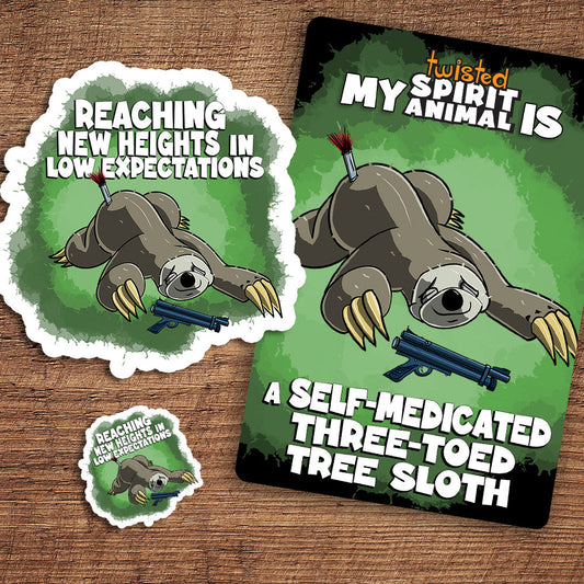 Self-Medicated Three-Toed Tree Sloth sticker pack DangerBearIndustries
