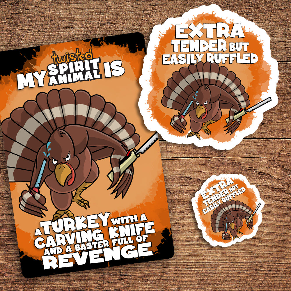 Turkey with a Carving Knife and a Baster Full of Revenge sticker pack