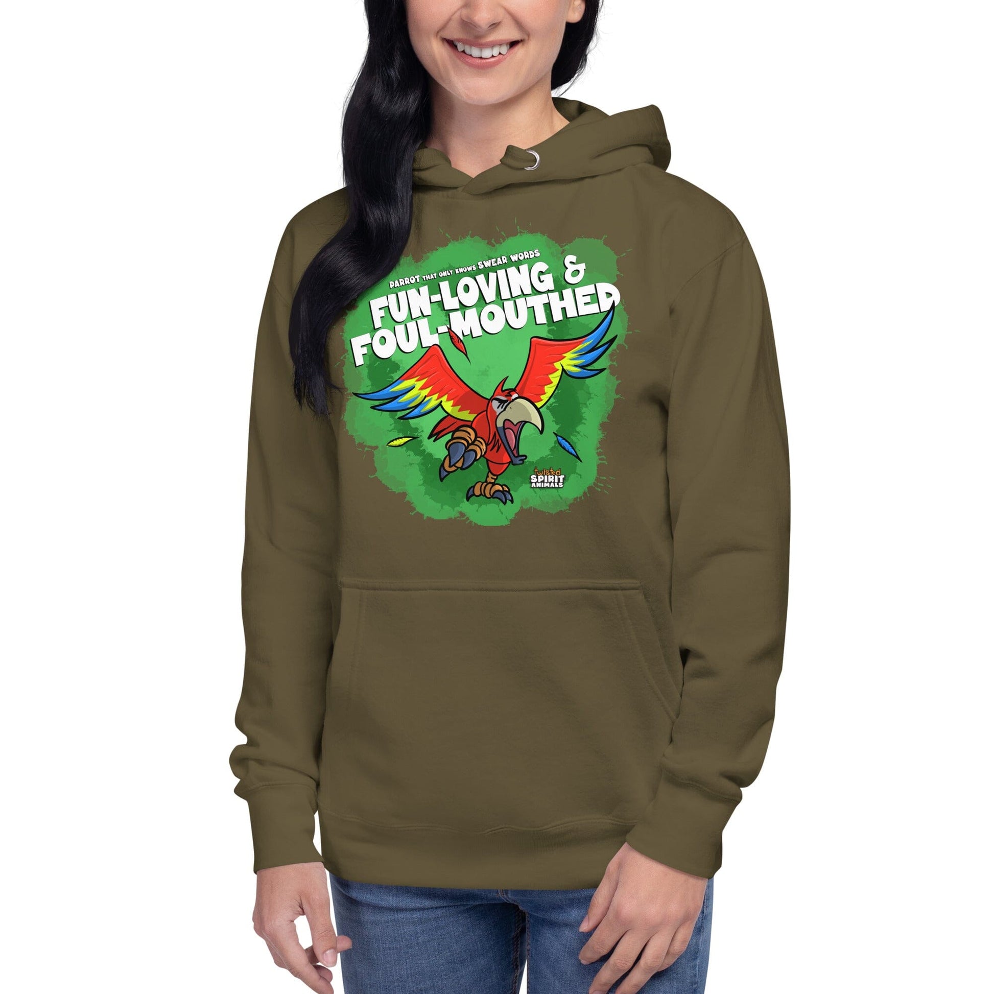 A Parrot that only knows Swear Words Unisex Hoodie Danger Bear Industries Military Green S 
