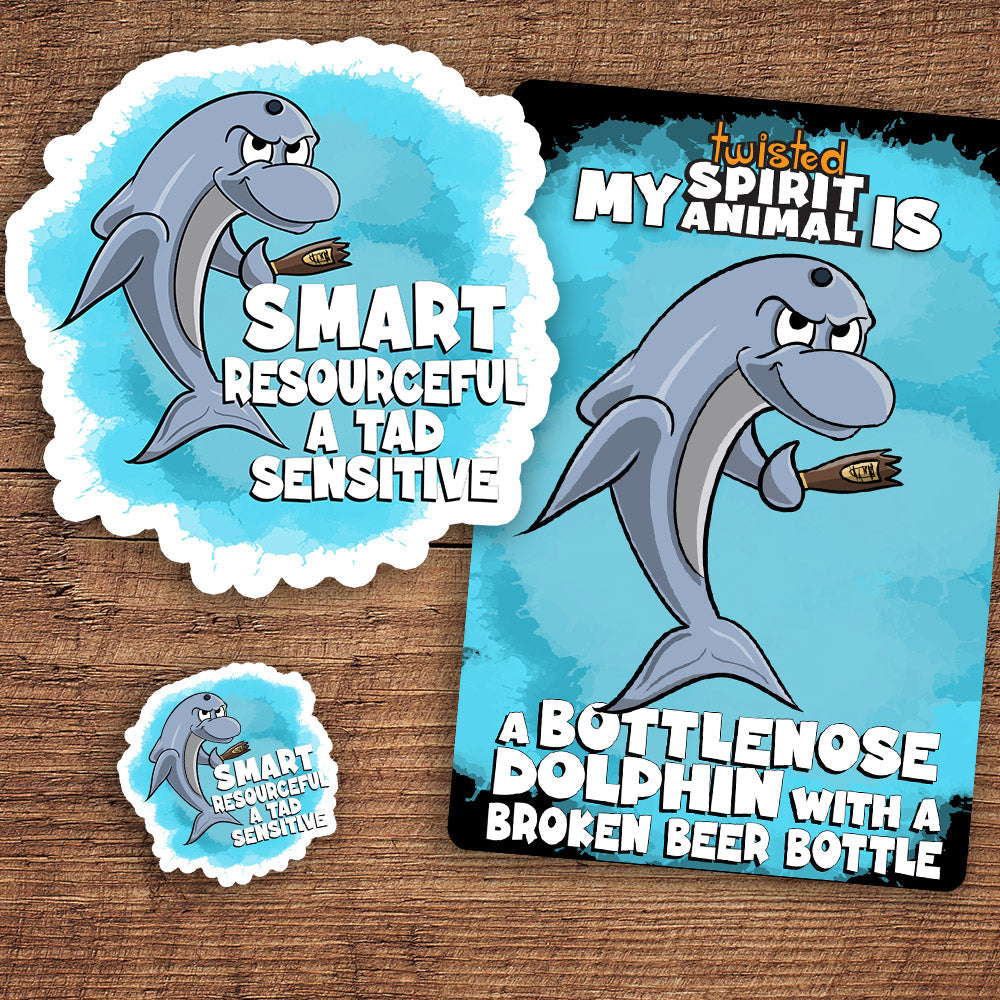 Bottlenose Dolphin with a Broken Beer Bottle sticker pack DangerBearIndustries 