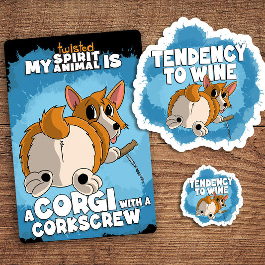 Corgi with a Corkscrew sticker pack DangerBearIndustries 