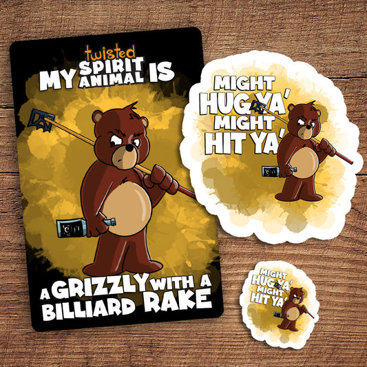Grizzly with a Billiard Rake sticker pack DangerBearIndustries 