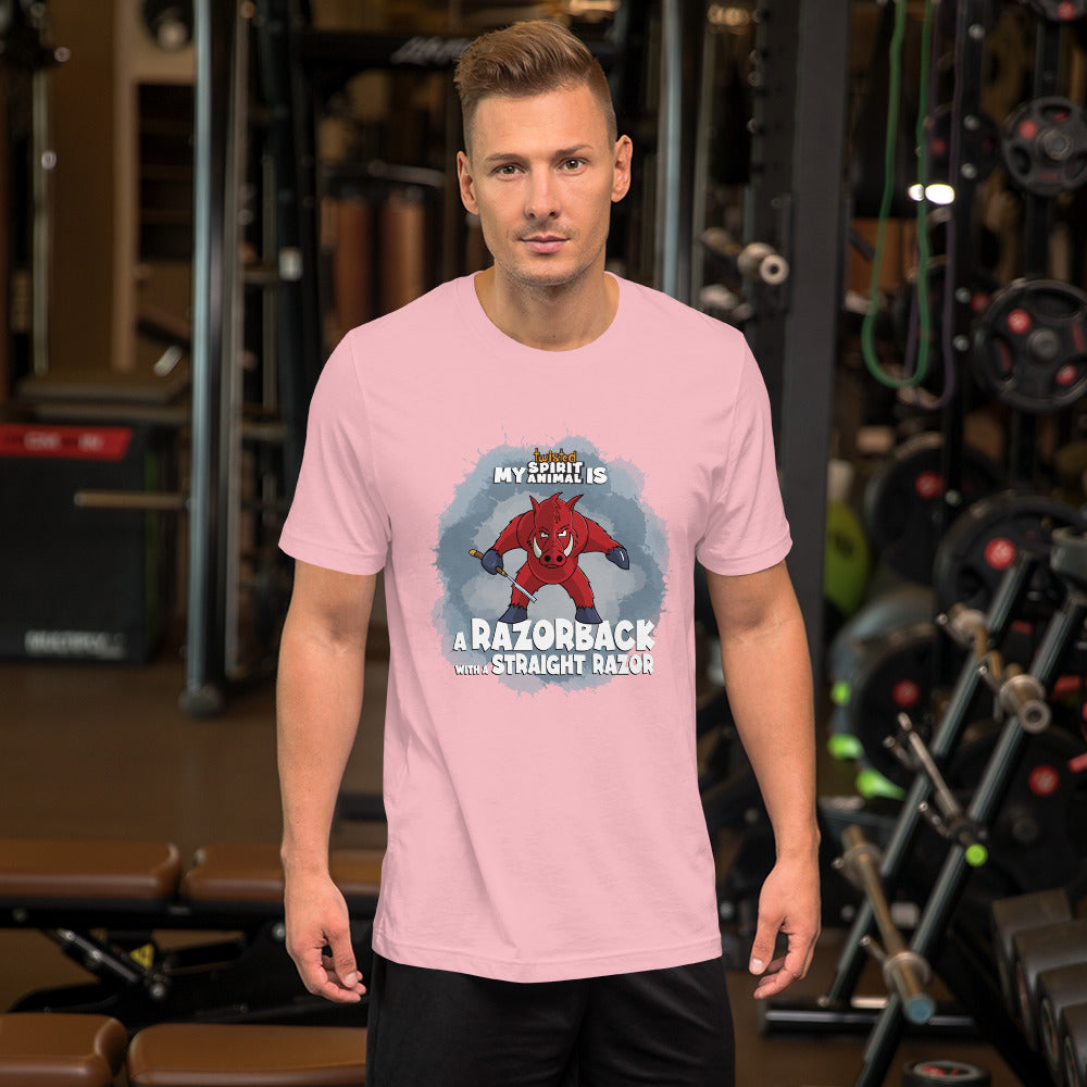 My Twisted Spirit Animal is Razorback with a Straight Razor Unisex t-shirt Danger Bear Industries Pink S 
