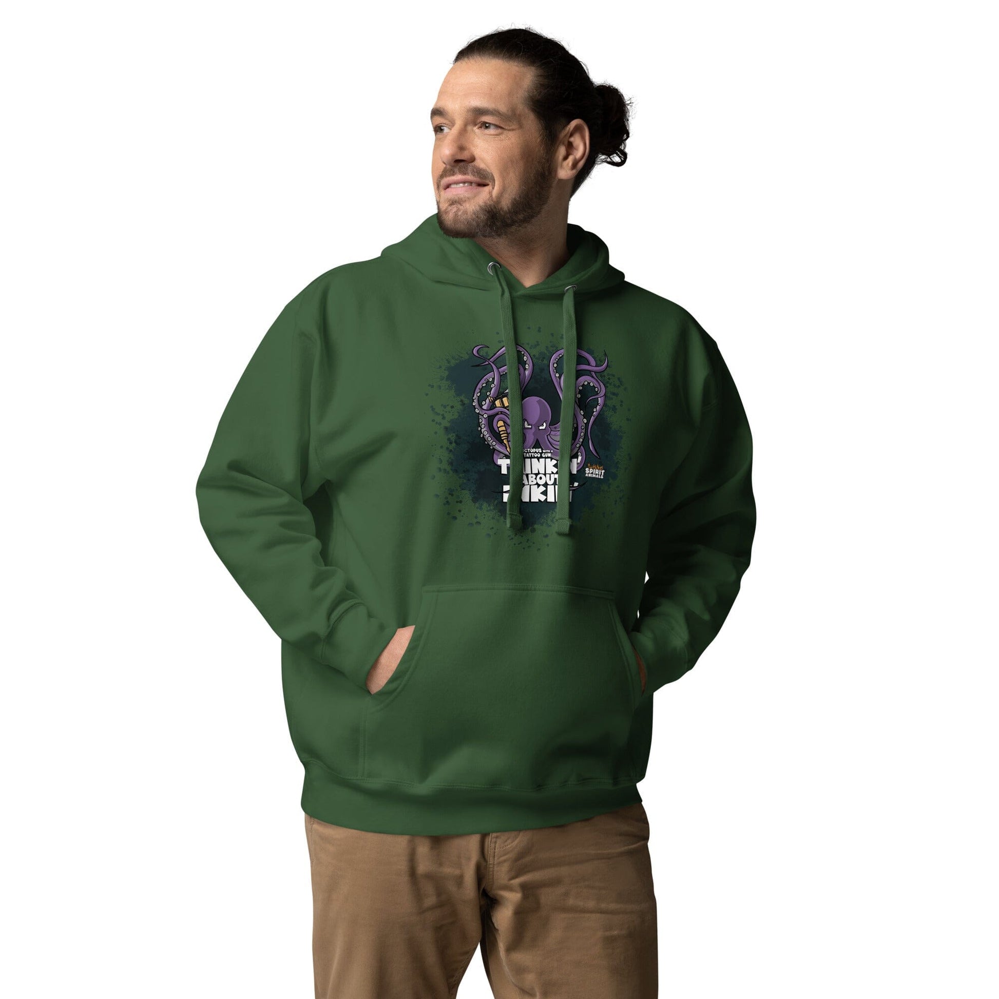 Octopus with a Tattoo Gun Unisex Hoodie hoodie Danger Bear Industries Forest Green S 