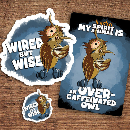 Over-Caffeinated Owl sticker pack DangerBearIndustries 