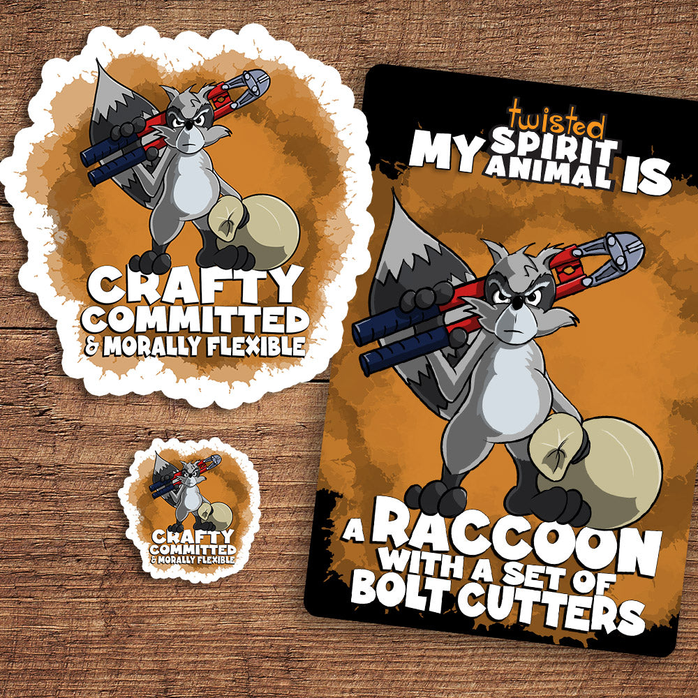 Raccoon with a Set of Bolt Cutters sticker pack DangerBearIndustries 
