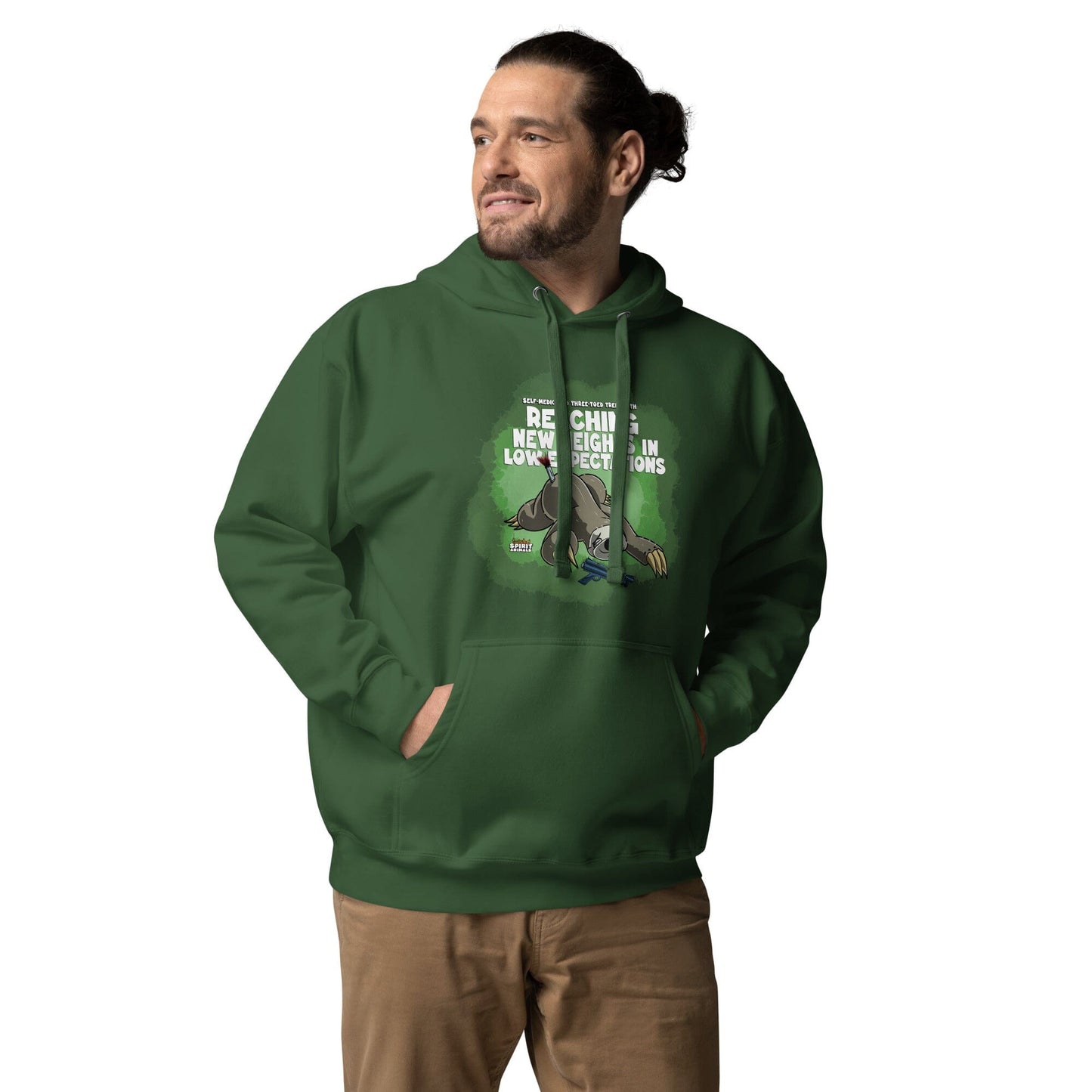 Self-Medicated Three-Toed Tree Sloth Unisex Hoodie hoodie Danger Bear Industries Forest Green S 