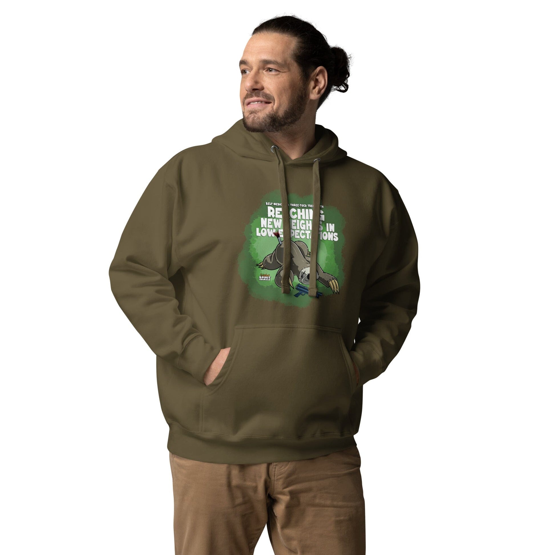 Self-Medicated Three-Toed Tree Sloth Unisex Hoodie hoodie Danger Bear Industries Military Green S 