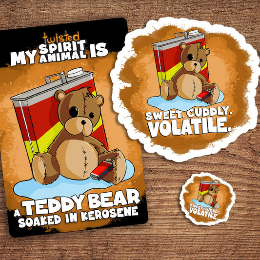 Teddy Bear Soaked in Kerosene sticker pack DangerBearIndustries 